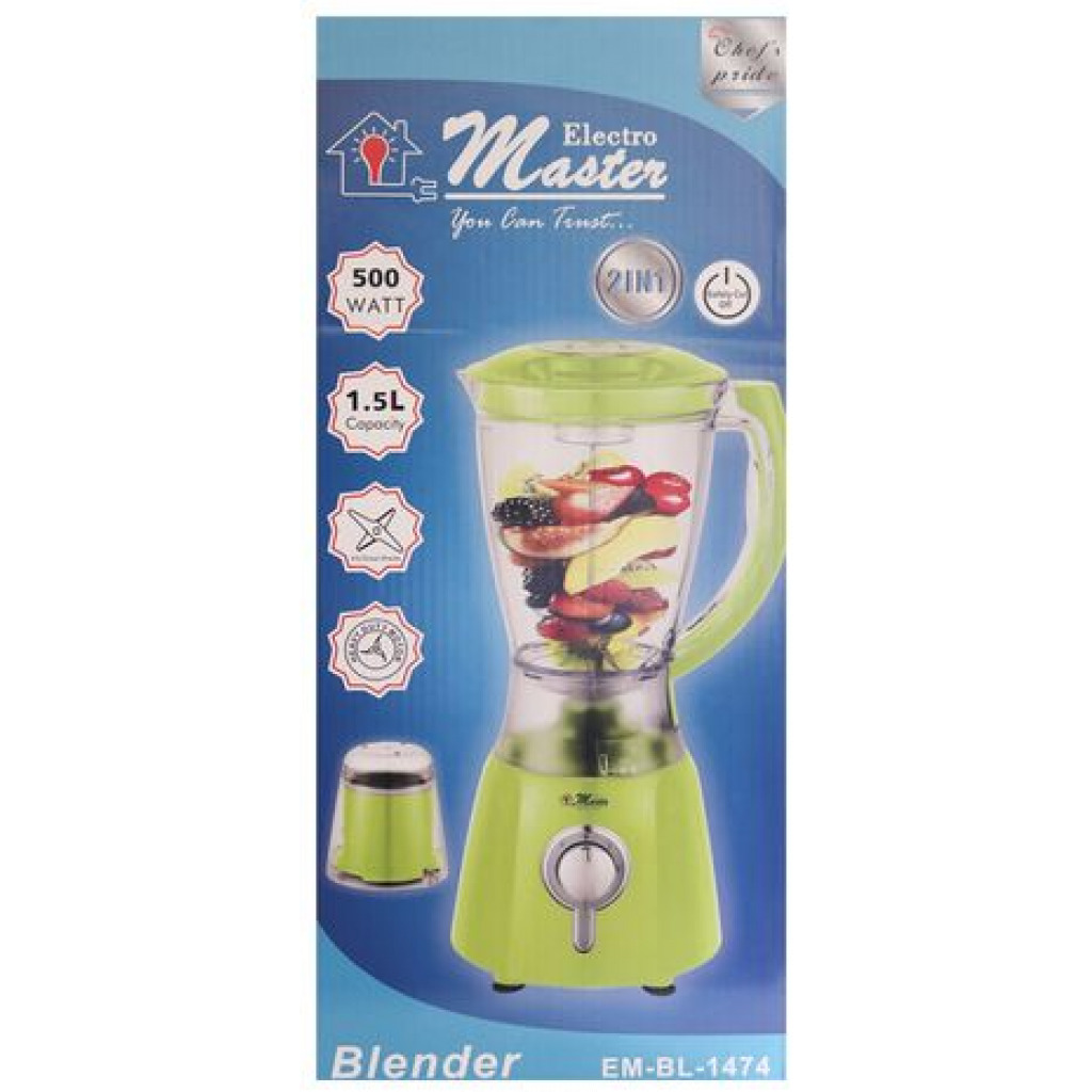 Electro Master EM-BL-1474 Unbreakable Jar Blender 1.5L with copper motor- Green