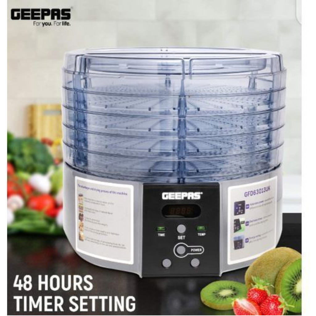 Geepas 520W Digital Food Dehydrator With 5 Large Trays – Black, Silver