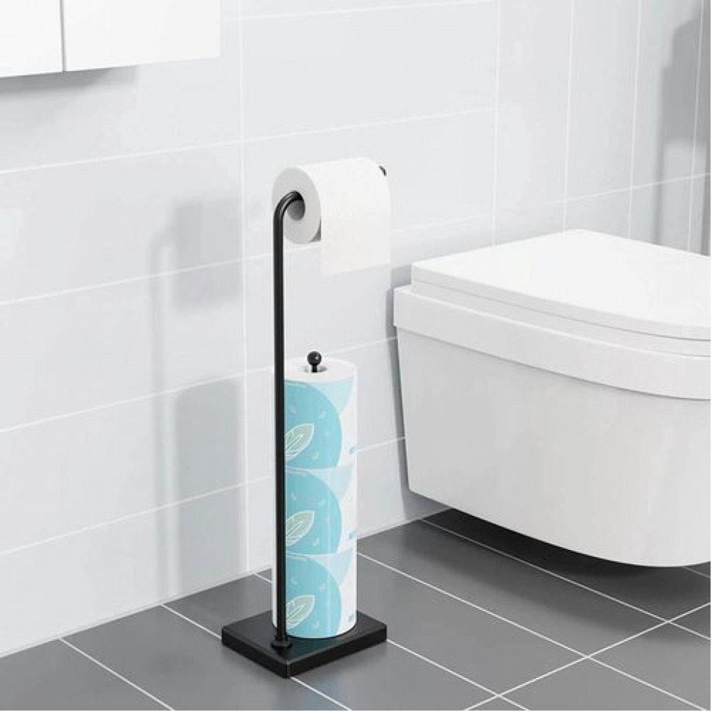 Toilet Paper Holder Stand Tissue Rack Storage -Black