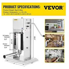 Sausage Filler Machine 5L Stainless Steel Sausage Maker Vertical Manual two Speed - Silver