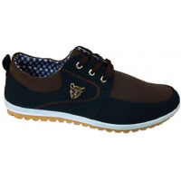 Men's Lace Up Designer Sneakers - Navy Blue,Brown,White