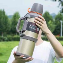3L Stainless Steel Thermos Bottle Travel Water Kettle Vacuum Flask, Gold