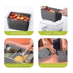 2.72L Refrigerator Organizer Bin Storage Container For Fruits Vegetables, Grey