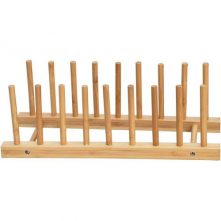 Multi-Purpose Bamboo Plate Holder and Pot Lid Organizer Storage Rack -Brown Utensil Racks