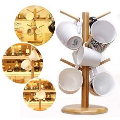 Bamboo Tree Mug Stand Coffee Cup Holder Rack Dryer with 6 Hooks -Brown Kitchen Storage & Organization Accessories TilyExpress 7