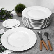 10 Inch 12-Piece Porcelain Salad, Dessert Dinner Serving Plates-White Dessert Plates