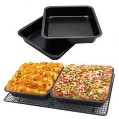 24cm Nonstick Square Cake Baking Pan Mould Tray, Black