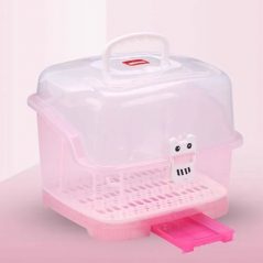 Portable Baby Bottle Drying Rack Storage Box With Anti-dust Cover, Pink