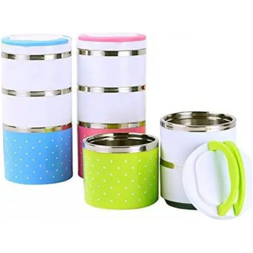 3 Layer Steel Food Insulated Lunch Box Container Tiffin- Multi-colours