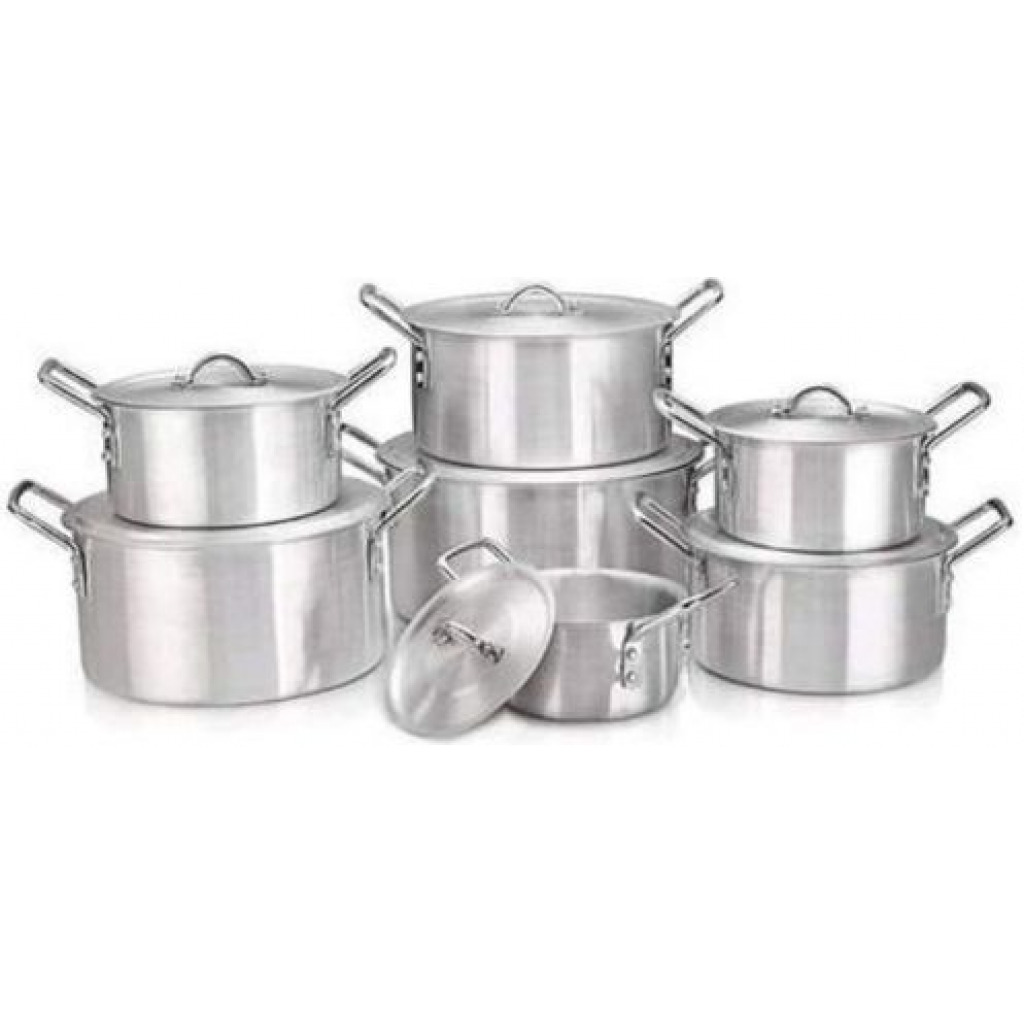 14 Pieces Of Stainless Steel Saucepans Cookware Pots- Silver