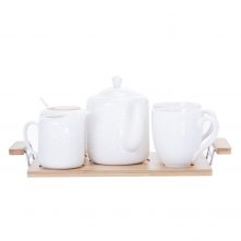 RoyalFord RF9239 6PCS Porcelain Tea Set – Includes 2 Tea Cups, 1 Teapot, 1 Canister, 1 Milk/Cream Pot & Wooden Stand with Handles for Easy Carry Cup Mug & Saucer Sets TilyExpress