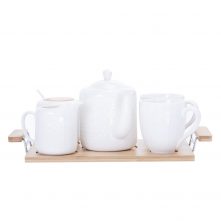 RoyalFord RF9239 6PCS Porcelain Tea Set – Includes 2 Tea Cups, 1 Teapot, 1 Canister, 1 Milk/Cream Pot & Wooden Stand with Handles for Easy Carry