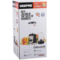 Geepas 550W 2in1 Multifunctional Unbreakable Jar Blender GSB44030 – Black Countertop Blenders
