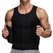 Men Waist Trainer Zipper Sweat Suit Tank Top Workout Trimmer Sauna Vest -Black
