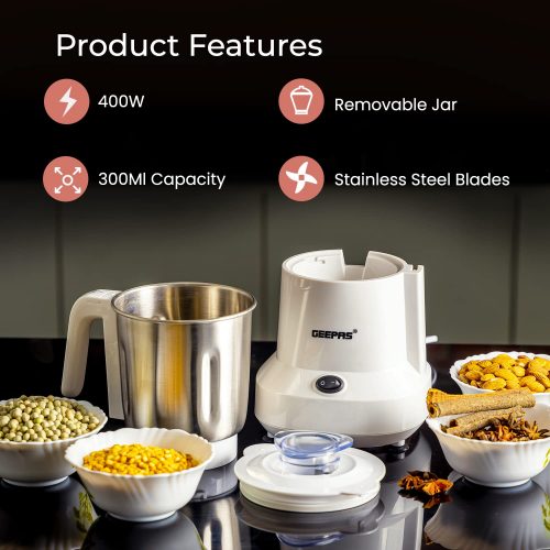 Geepas Coffee Grinder GCG6105 - 450W Electric Wet & Dry Grinder, - White