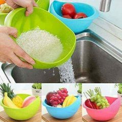 1Pc Fruits Vegetable Washing Bowl Food Strainer Rice Colander -Multi-colours