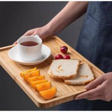 3 Piece Bamboo Wood Tea Food Serving Trays Plates - Brown