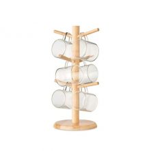 Bamboo Tree Mug Stand Coffee Cup Holder Rack Dryer with 6 Hooks -Brown Kitchen Storage & Organization Accessories