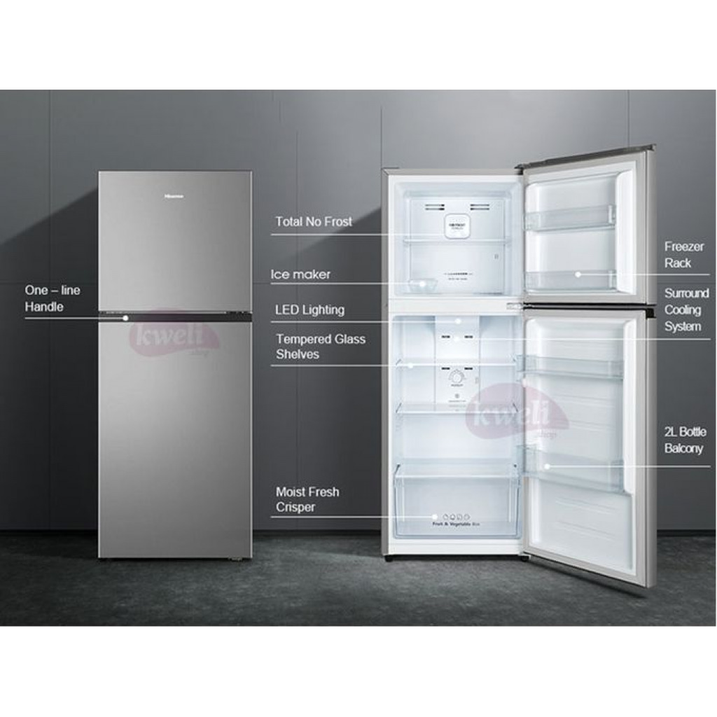 Hisense 266 - Litre Fridge RT266N4DGN; Double Door Top Mount Freezer Frost Free Refrigerator - Silver