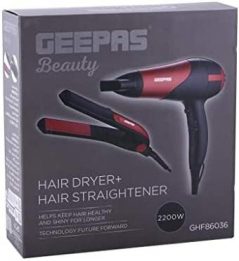 GEEPAS GHF86036 Hair Dryer & Straightener Combo/Ceramic, Red