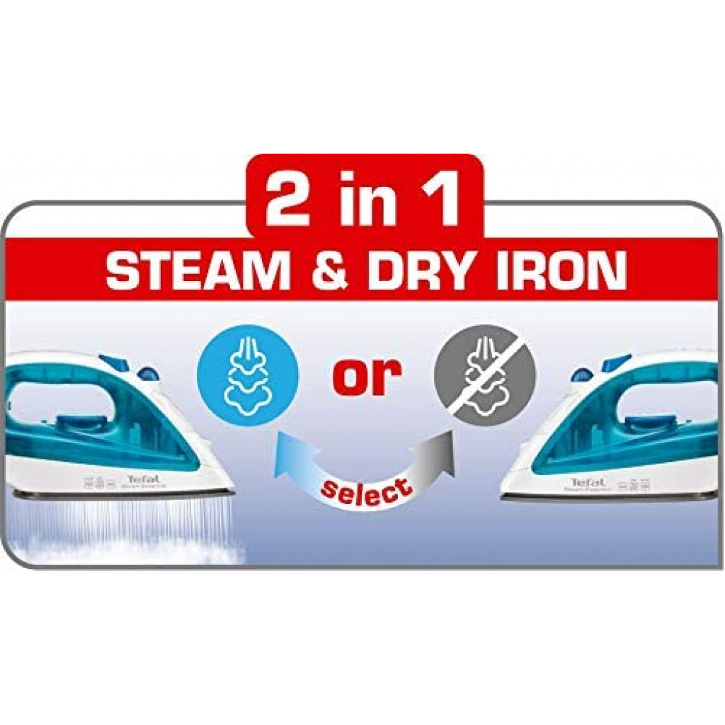 TEFAL Steam Essential Steam Iron, 150 ml, 1200 Watts, Blue / White, Plastic, FV1026M0