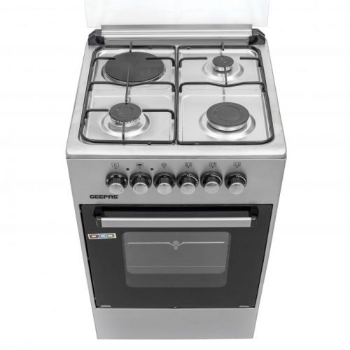 Geepas 50x50 Free Standing Oven, Stainless Steel, GCR5031 | 3 Burner & 1 Hot Plate