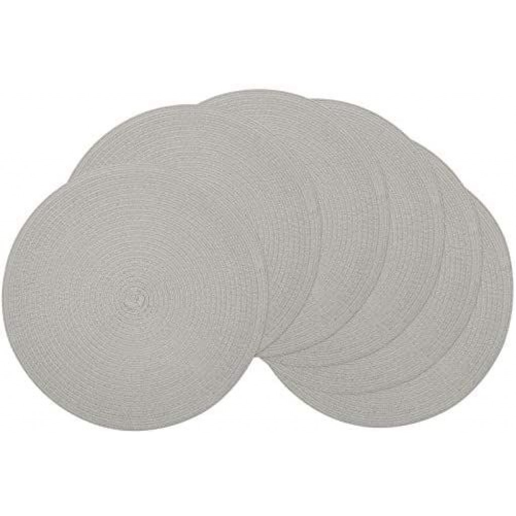 6 Pc Round Decorative Placemats Table Mats- Grey