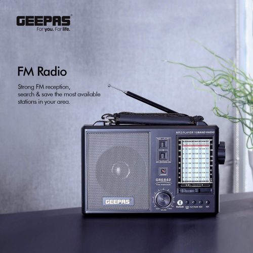 Geepas Rechargeable 10 Band Radio & Mp3 Player - GR6842 - Black