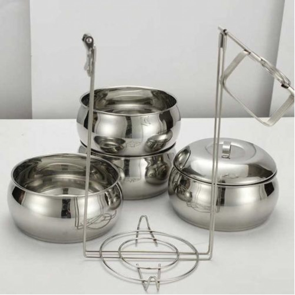 Steel Belly Food Carrier, Tiffin Lunch Box With 4 Container, 25 cm- Silver. Lunch Boxes TilyExpress 2