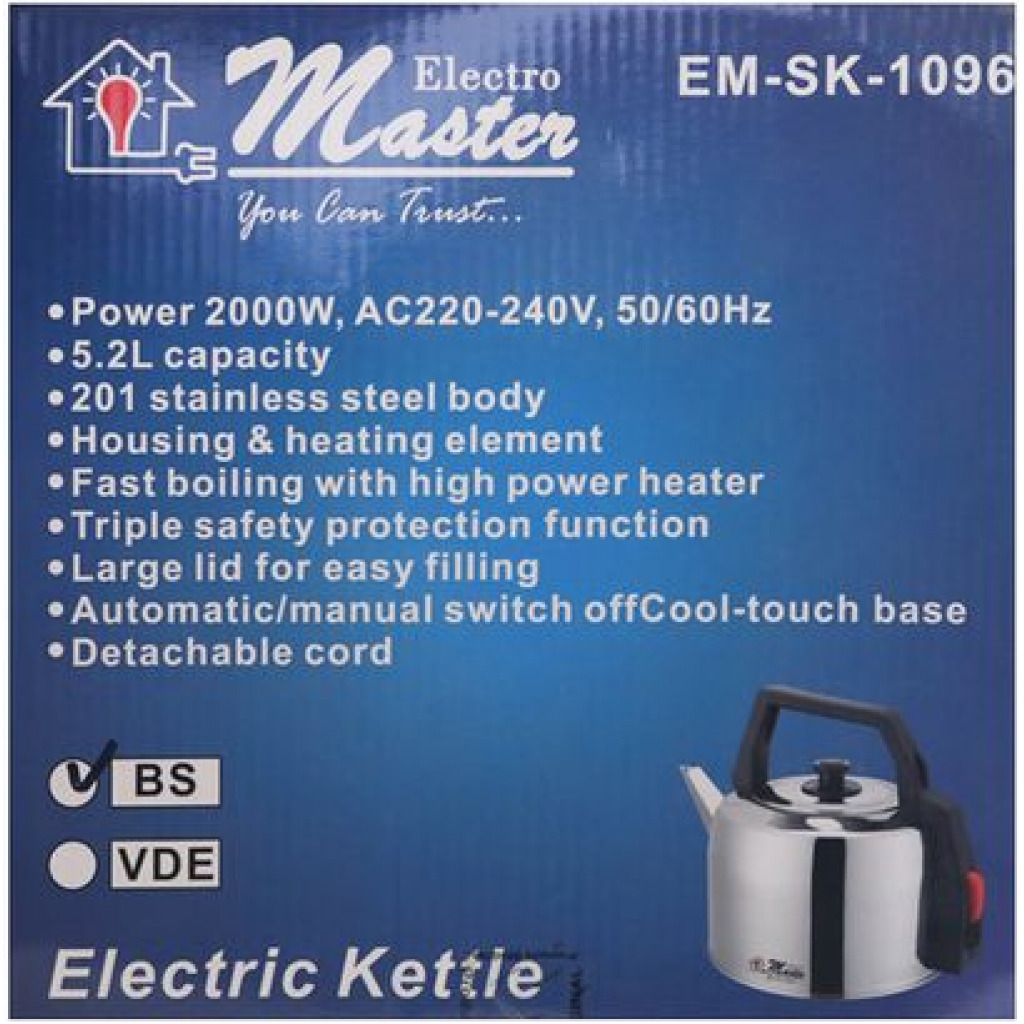 Electro Master EM-SK-1096 5.2Litre Electric Kettle – Silver Electric Kettles TilyExpress 9