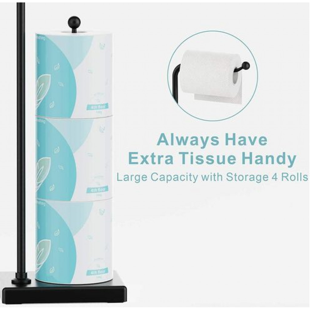 Toilet Paper Holder Stand Tissue Rack Storage -Black