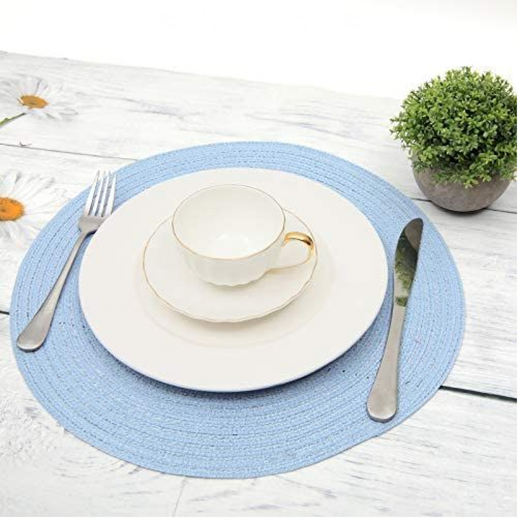 6 Round Decorative Placemats Table Mats- Light Blue