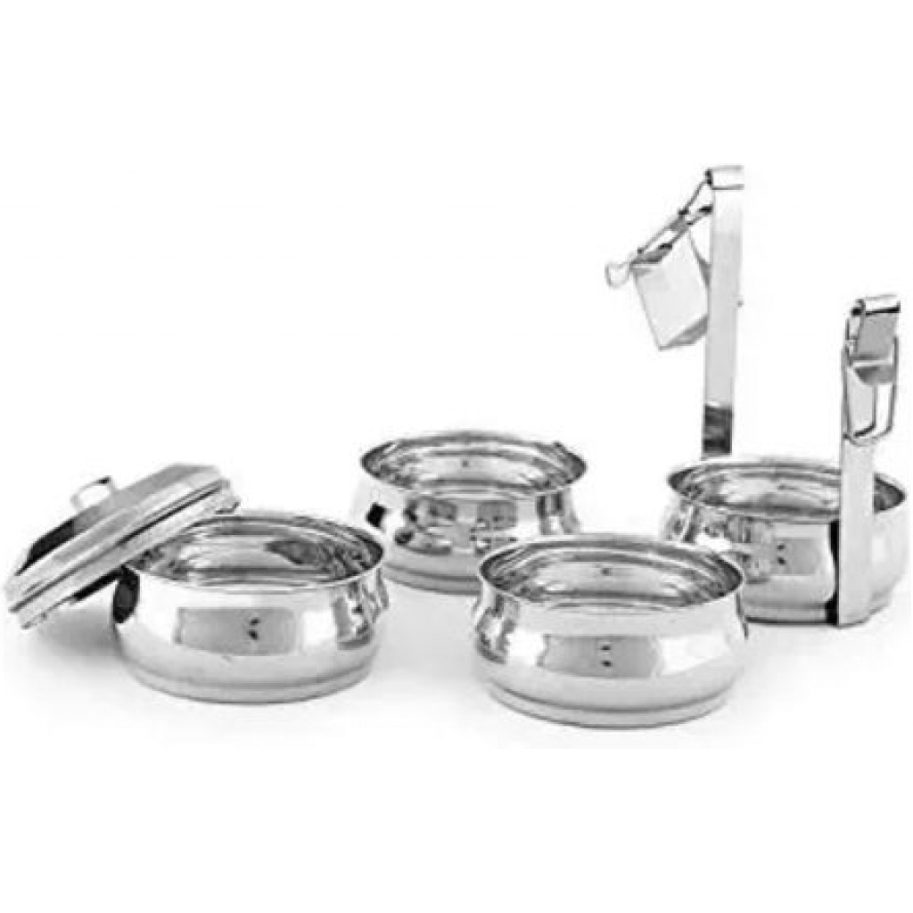 Steel Belly Food Carrier, Tiffin Lunch Box With 4 Container, 25 cm- Silver. Lunch Boxes TilyExpress 3