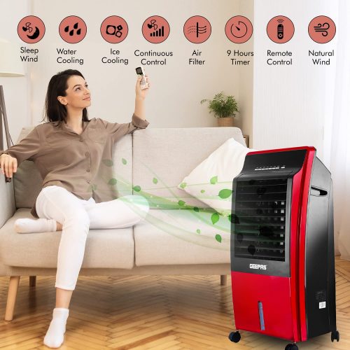 Geepas Air Cooler With Remote Control 65W GAC9433 - Red