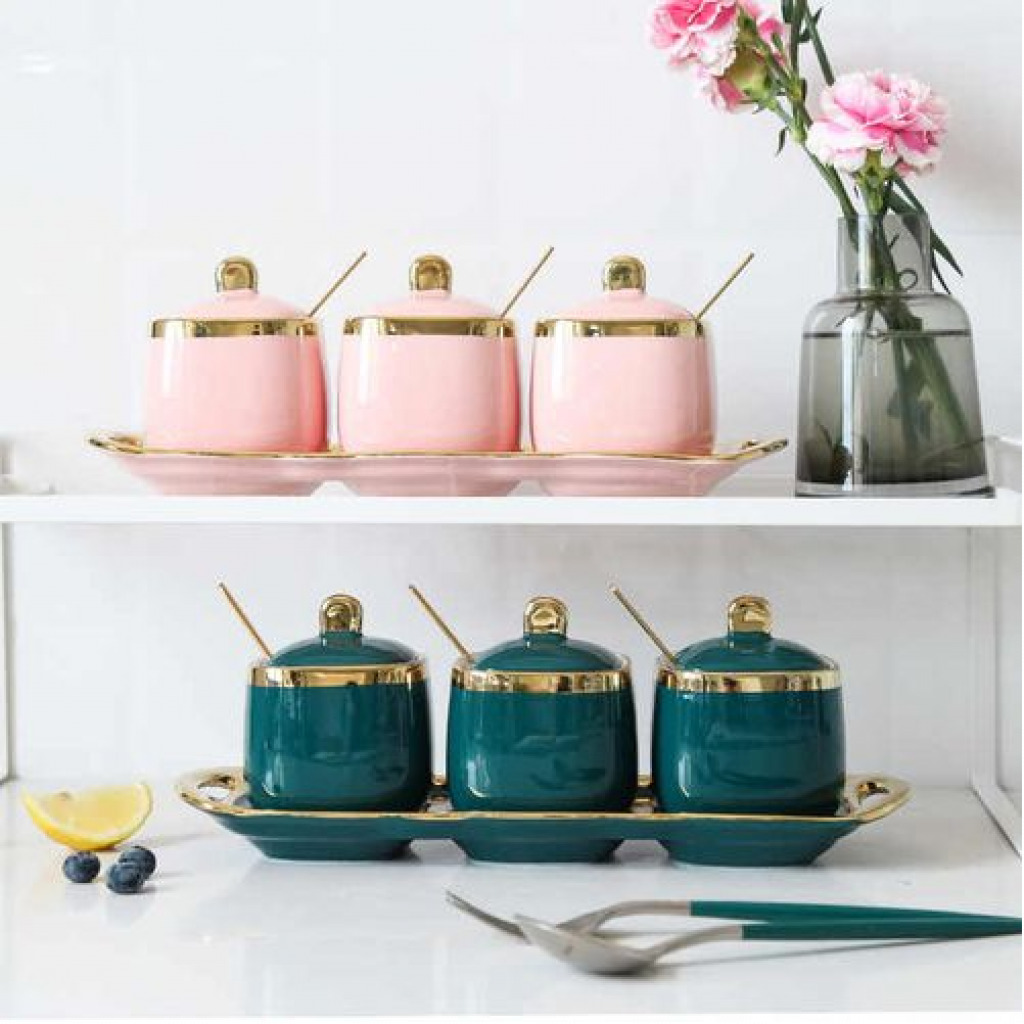 3 Piece Sugar Bowl, Coffee,Tea Canister Storage Containers - Multi-colours