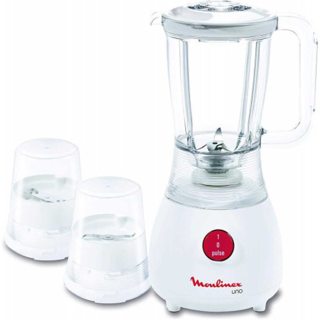 Moulinex Blender Uno 350 Watts, Compact Blender, 1.25 Liter Jar + Grinder + Grater, LM2221BA