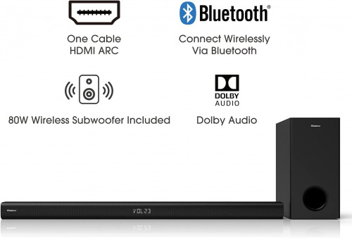 Bar HS218 2.1ch; With Wireless Subwoofer, 200W, Powered by Dolby Audio, Roku TV Bluetooth, HDMI 3 EQ Mode Home Theatre System - TilyExpress Uganda