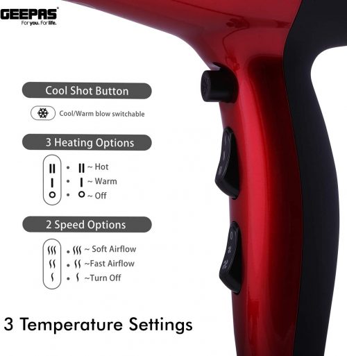 GEEPAS GHD86018,Geepas Hair Dryer/2Spd-3Heat/Coolshot/Ionic, red