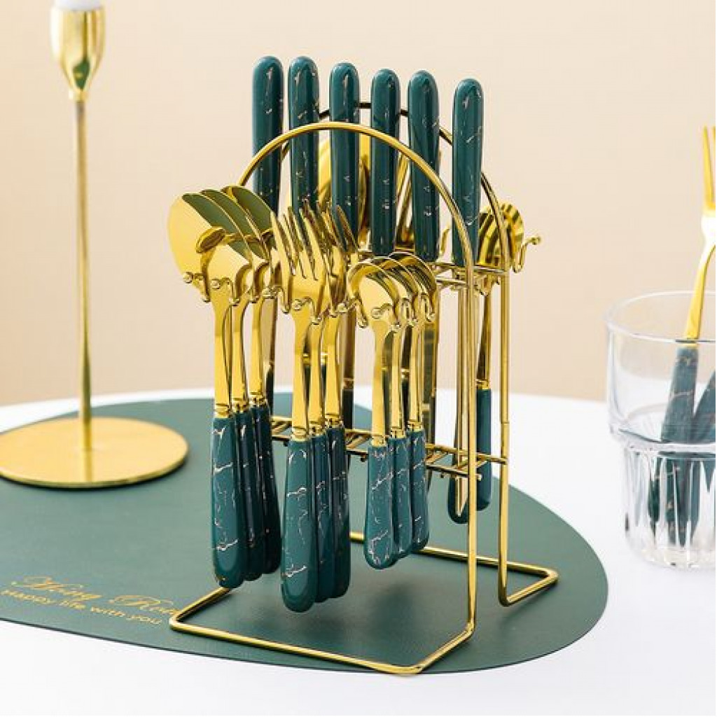 24pcs Gold Cutlery (Forks,Spoons& Knieves) With Stand- Multi-colours