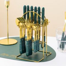 24pcs Gold Cutlery (Forks,Spoons& Knieves) With Stand- Multi-colours Cutlery & Knife Accessories