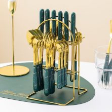 24pcs Gold Cutlery (Forks,Spoons& Knieves) With Stand- Multi-colours