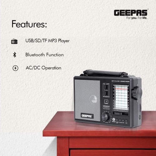 Geepas Rechargeable 10 Band Radio & Mp3 Player - GR6842 - Black