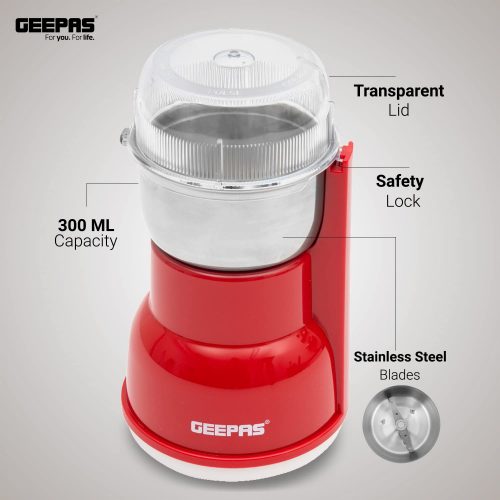 Geepas Grinding Coffee and Nuts Grinder GCG5440 - Red