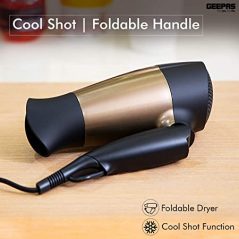 Geepas Foldable Hair Dryer - GH8642, Gold
