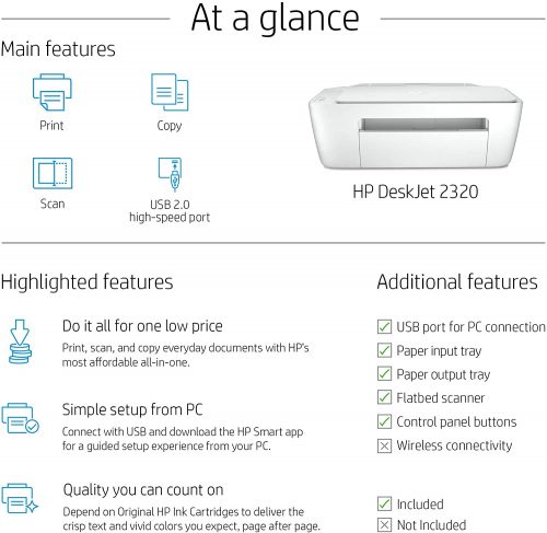 HP DeskJet 2320 Printer, All-in-One Multifunction All In One Colour Printer (Print, Scan, Photocopy) - White