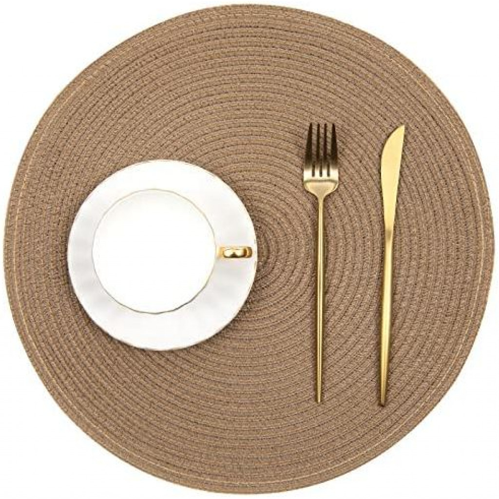 6 Round Decorative Placemats Table Mats- Brown