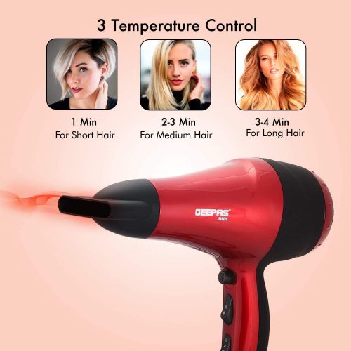 GEEPAS GHD86018,Geepas Hair Dryer/2Spd-3Heat/Coolshot/Ionic, red