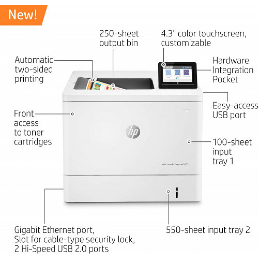 HP Color LaserJet Enterprise M555dn Duplex Printer (7ZU78A) - White