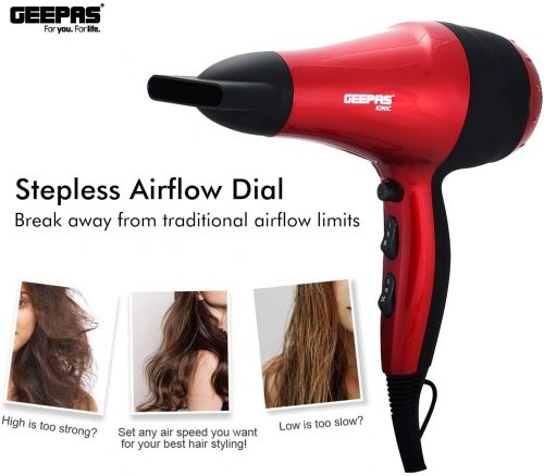 GEEPAS GHD86018,Geepas Hair Dryer/2Spd-3Heat/Coolshot/Ionic, red