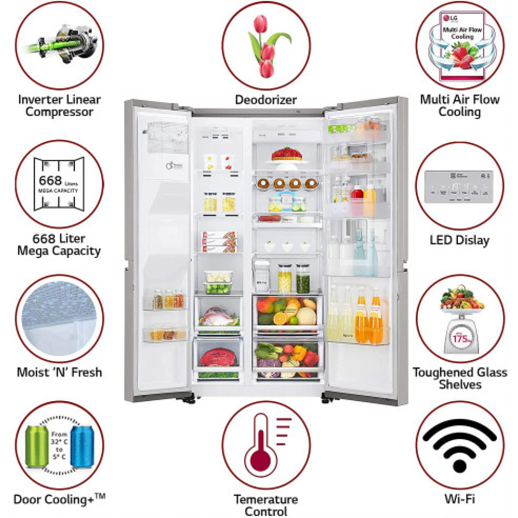 LG 668 L InstaView Door-in-Door Wi-Fi Inverter Side-by-Side Refrigerator (GC-X247CSAV, Noble Steel)